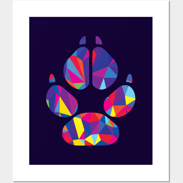 Rainbow Colorful Dog Paw Print Wall Art by polliadesign